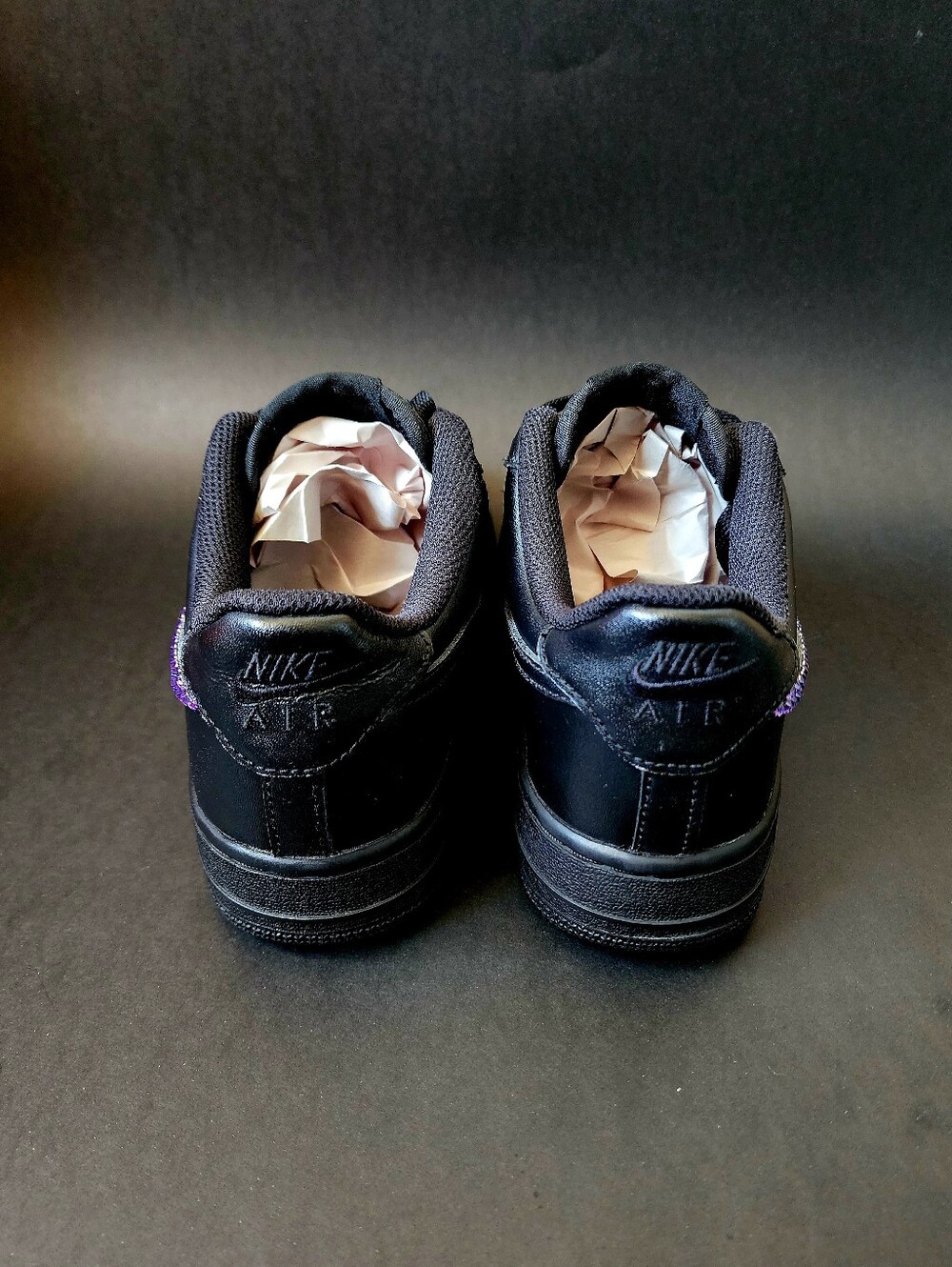 NIKE AIR FORCE 1 BLACK " SWAROVSKICUSTOMIZED " WOMEN US SIZE 6 GREAT COND - Picture 7 of 10